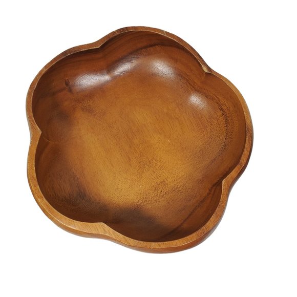 VTG MCM Teakwood Wood Flower Salad Bowl 5/pc Set Pasta Serving Fruit - Picture 3 of 5